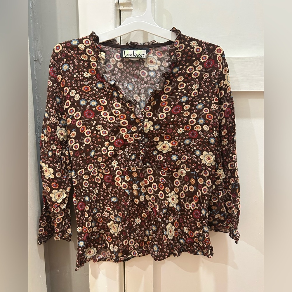 Y2K Brown Floral Boho Top